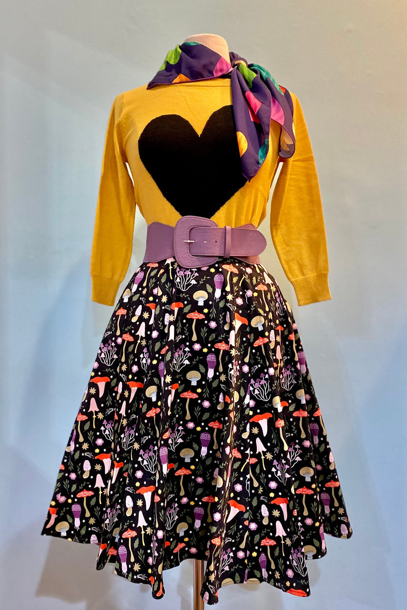 Mustard and Black Heart Pullover Sweater