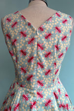 Pink and Light Blue Bee and Honeycomb Print V-Neck Dress by Eva Rose