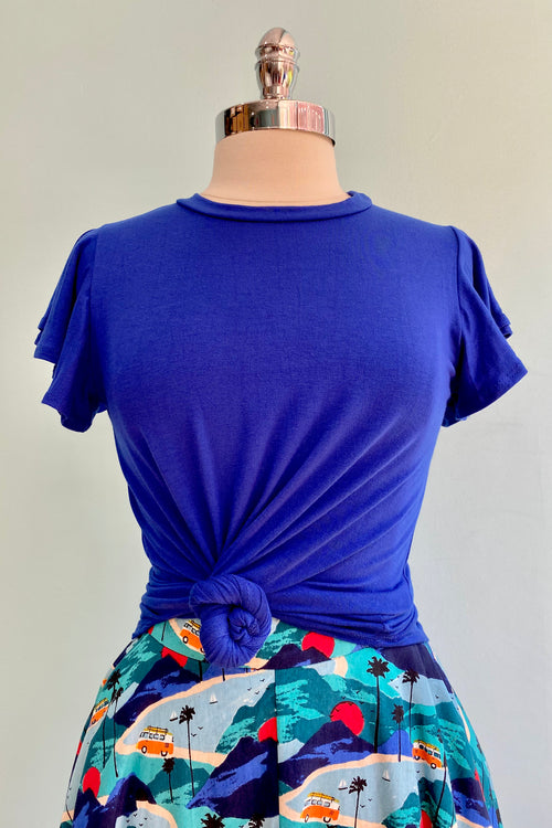 Royal Blue Flutter Sleeve All Purpose Top