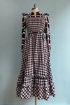 Black & White Gingham Smocked Midi Dress