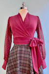 Final Sale Burgundy and Gold Pin Dot Wrap Top
