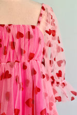 Pink and Red Glitter Hearts Baby Doll Dress
