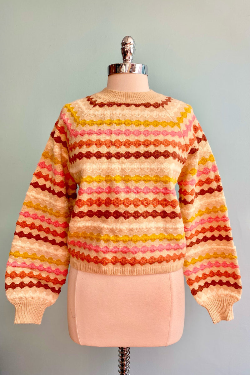 Multi Stripe Blouson Sleeve Pullover Sweater