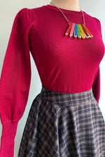 Berry Fine Knit Sweater with Puff Sleeves by Compania Fantastica