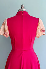 Raspberry Pink Tie Neck Short Sleeve Dress