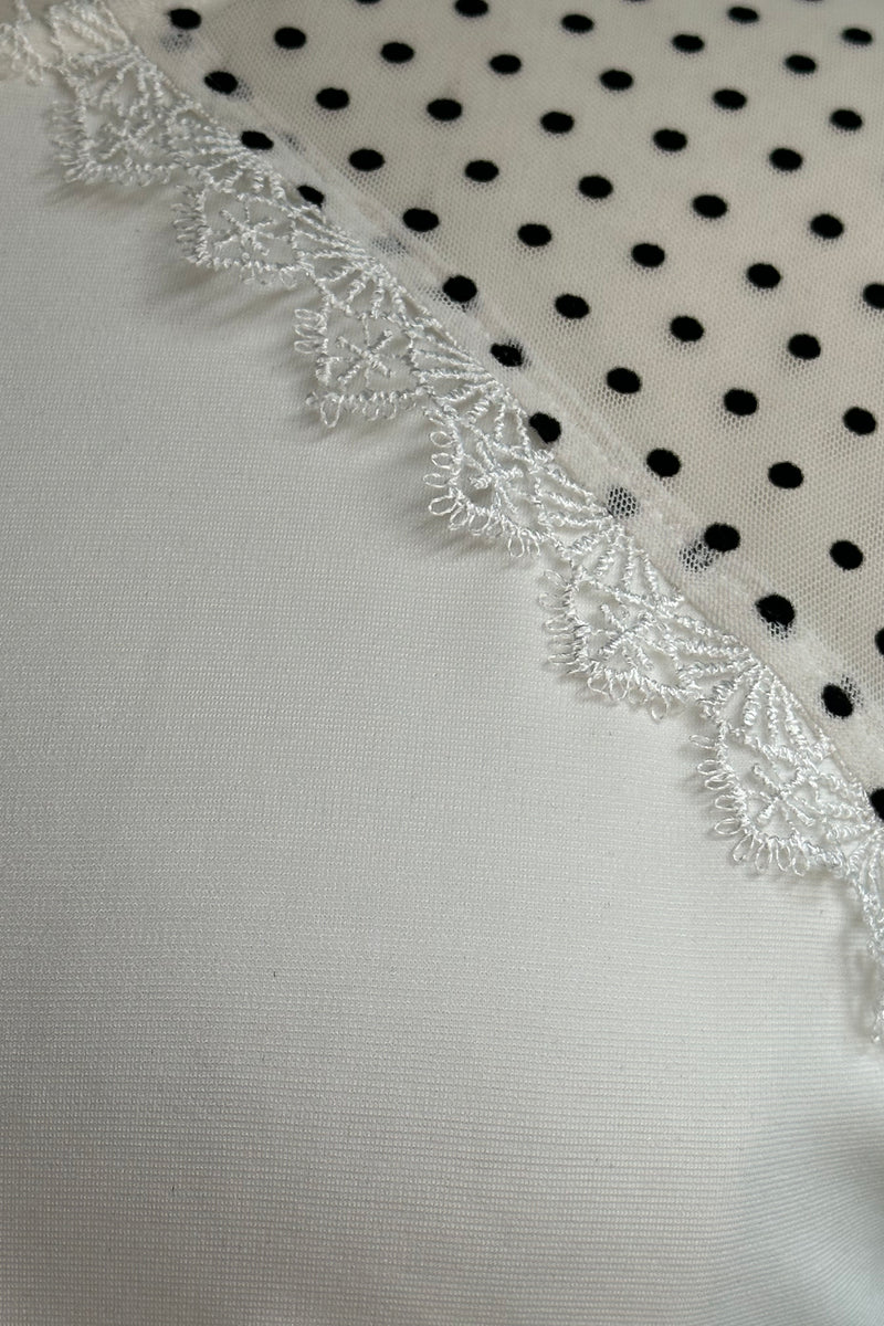 Final Sale White Top with Mesh Polka-Dot Flutter Sleeves