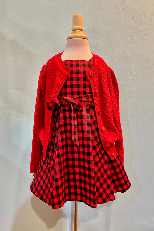 Kids Red Puff Sleeve Cardigan