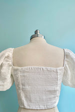 White Eyelet Bubble Sleeve Crop Top