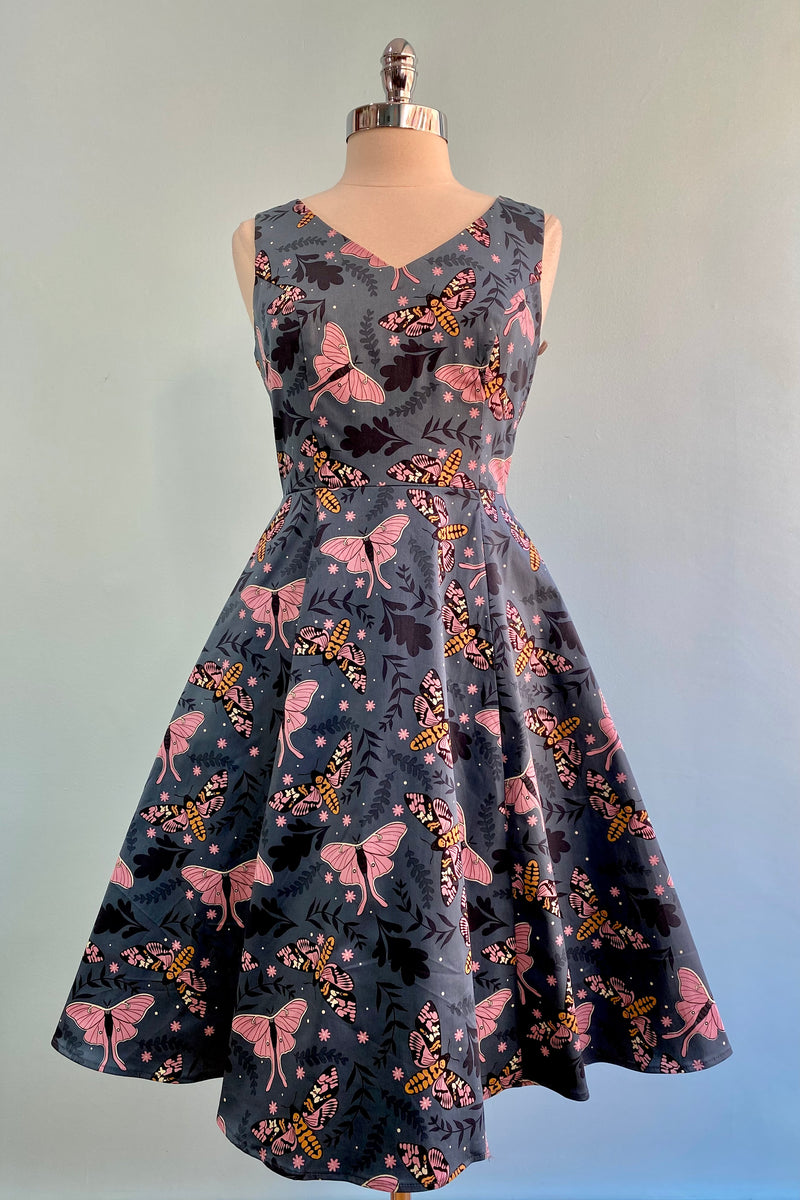 Mauve Nocturnal Moth V-Neck Dress by Eva Rose Modern Millie Mauve Nocturnal Moth V-Neck Dress by Eva Rose Modern Millie