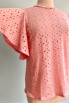 Pink Eyelet Flutter Sleeve Top