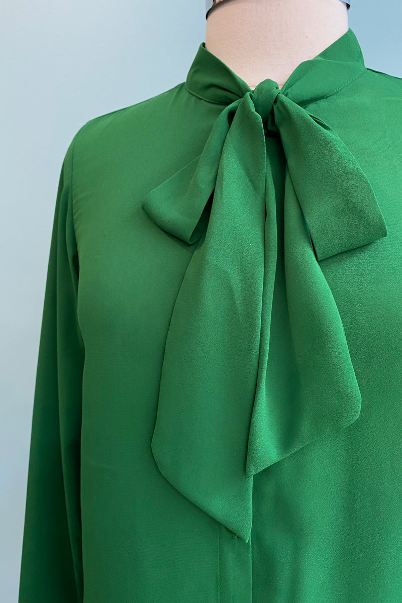 Green Button Down Bow Top