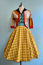 Vintage Plaid with Contrast Waist Circle Skirt by Heart of Haute
