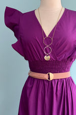Purple Ruffle Sleeve Smocked Maxi Dress by Molly Bracken