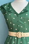 Green Dotted Ruffle Neck Dress by Voodoo Vixen