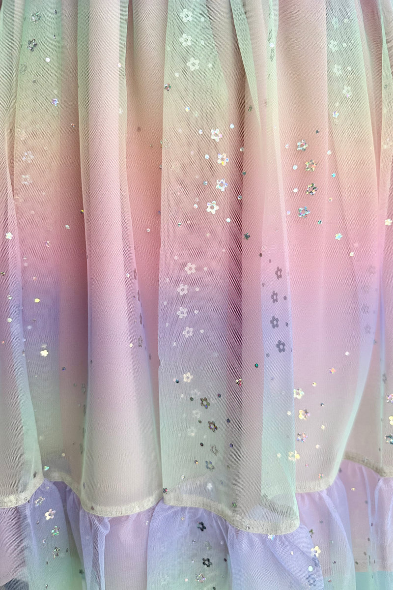 Rainbow Tulle and Flower Sequin Skirt