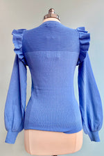 Blueberry Shoulder Ruffle Crewneck Sweater