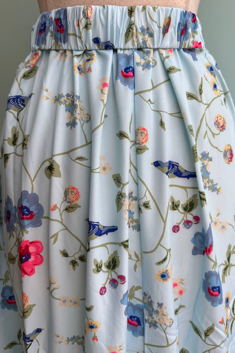 Blue Field Flowers Tiered Midi Skirt
