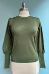 Sage Green Fine Knit Sweater with Puff Sleeves by Compania Fantastica