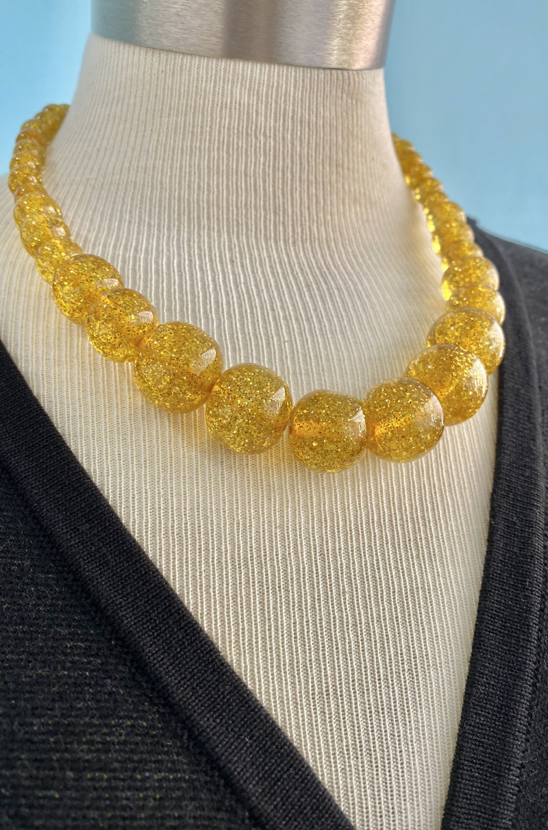 New Pale Gold Glitter Bead Necklace by Splendette