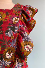 Rust Floral Ruffle Shoulder Dress by Molly Bracken