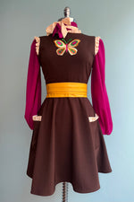 Brown Dress with Embroidered Butterfly Bodice
