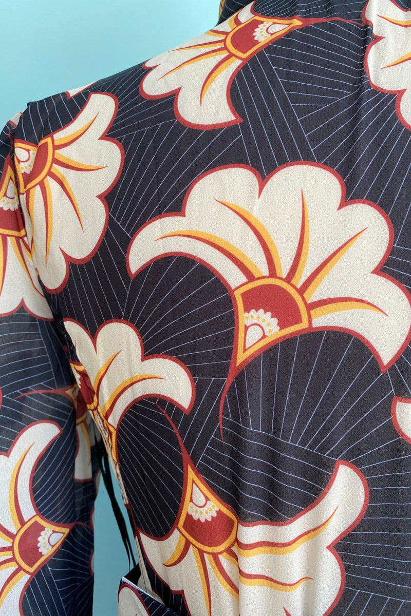 Black and Ivory Nouveau Floral Bodysuit Top