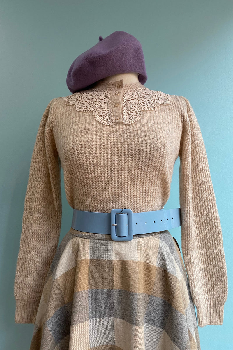 Beige Lace Yoke Sweater by Molly Bracken