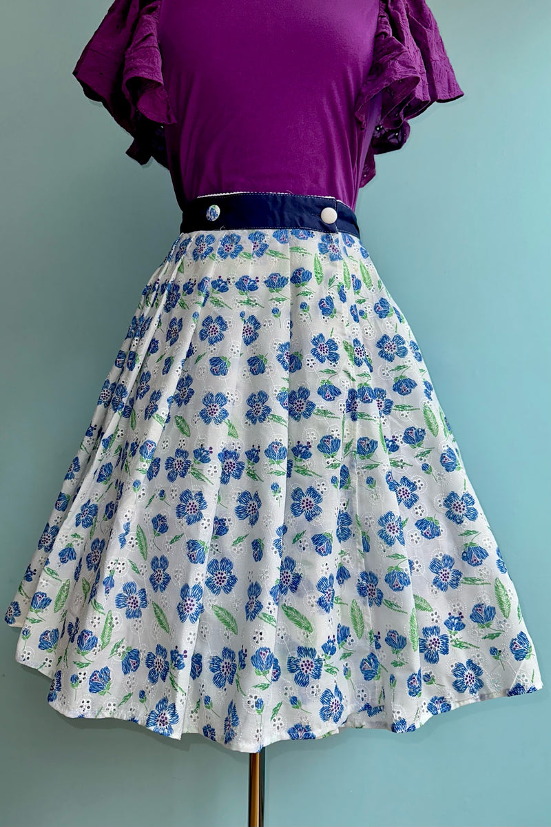 Blue Floral Eyelet Collins Wrap Skirt