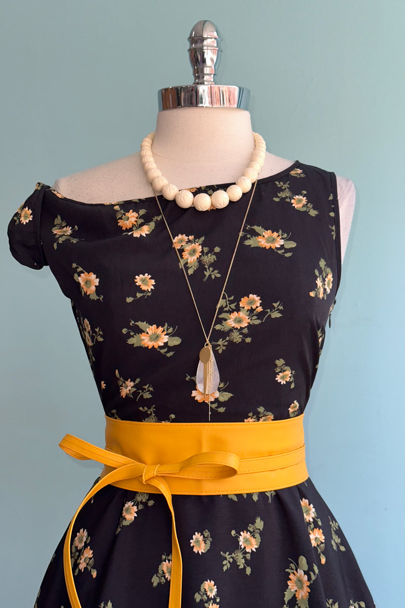 Black and Yellow Floral One Shoulder Dress