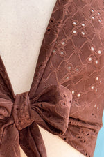 Coco Brown Eyelet Flutter Sweet Sweater by Heart of Haute