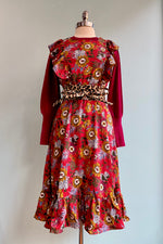 Rust Floral Ruffle Shoulder Dress by Molly Bracken