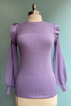 Lavender Shoulder Ruffle Crewneck Sweater