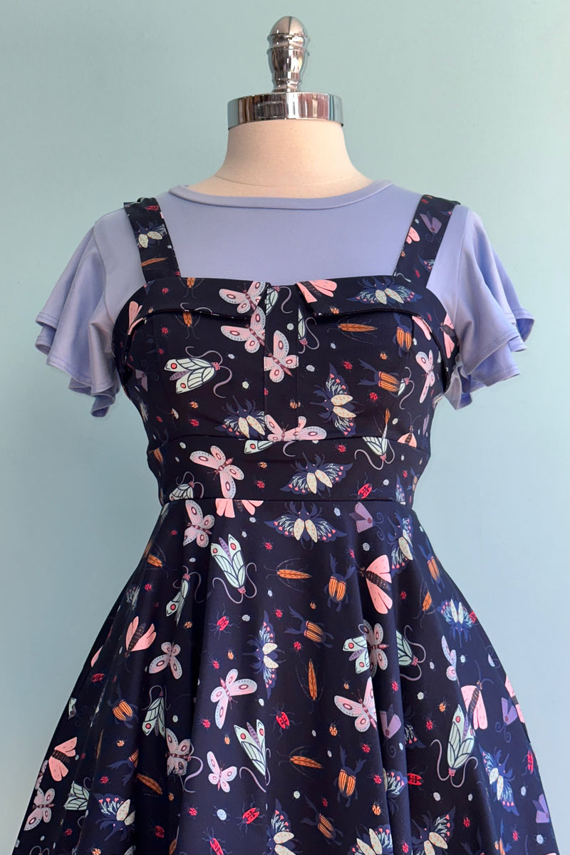 Navy Bugs Fold-Over Dress by Eva Rose Medium Navy Bugs Fold-Over Dress by Eva Rose Medium