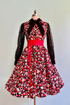 FInal Sale Black Sheer Red Heart Swiss Dot Tie-Neck Blouse