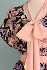 Black and Pink Floral Bow Neck Dress