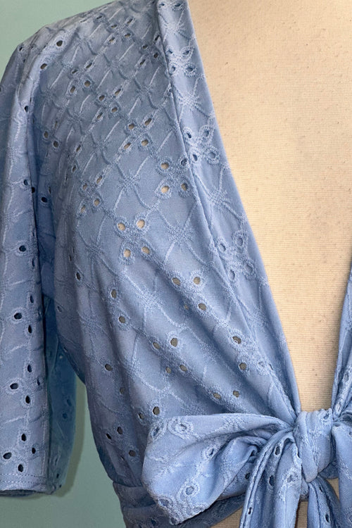 Light Blue Eyelet Flutter Sweet Sweater by Heart of Haute