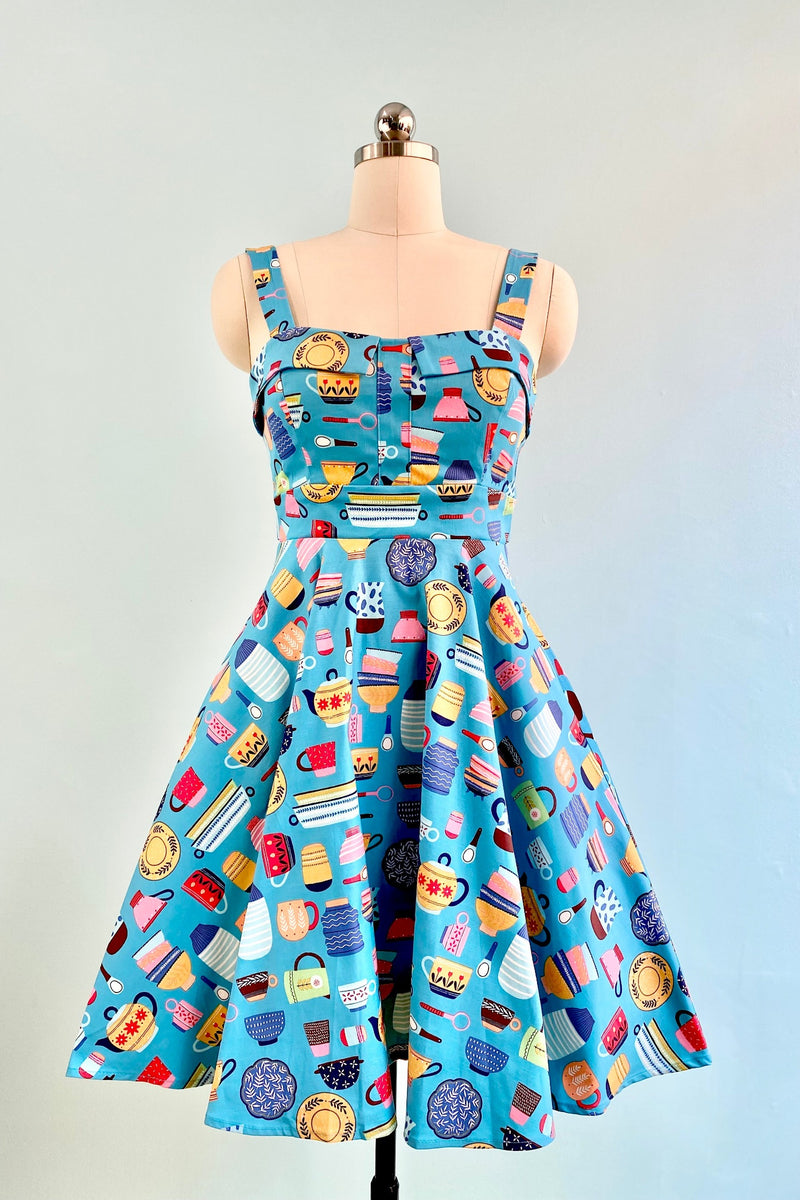 Blue Kitchen Fold-Over Dress by Eva Rose