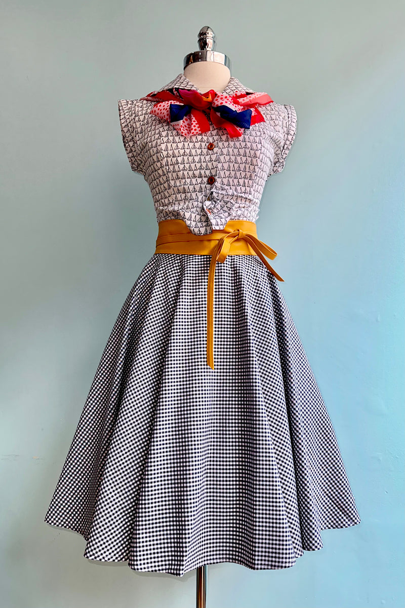 Navy Gingham Circle Skirt by Heart of Haute