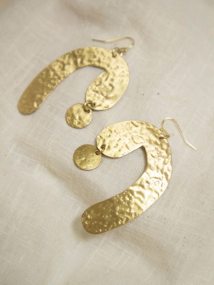 Hammered Brass Drop Earrings by Mata Traders
