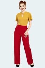 Heart Button High-Waisted Pants in Red by Voodoo Vixen