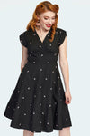 Rose Embroidered Black Dress by Voodoo Vixen