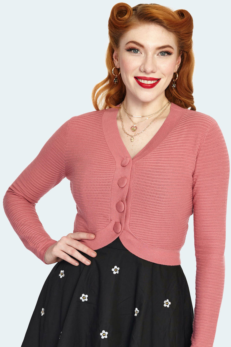 Textured Knit Cropped Cardigan in Rose Pink by Voodoo Vixen – Modern Millie