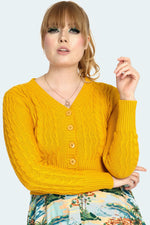 Cable Knit Cardigan in Mustard by Voodoo Vixen
